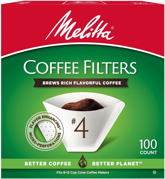 Melitta #4 Cone Coffee Filters, White, 100 Count (Pack of 6) 600 Total Filters Count - Packaging May Vary