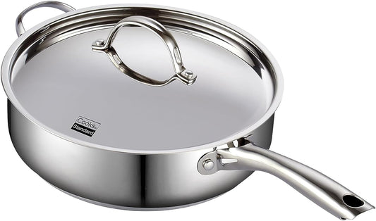 Cooks Standard 4-Quart Stainless Steel Sauté Pan with Lid, 10.5-inch Deep Frying Pan Induction Cookware, Oven Safe Large Skillet Jumbo Cooker with Stay-Cool Helper Handle