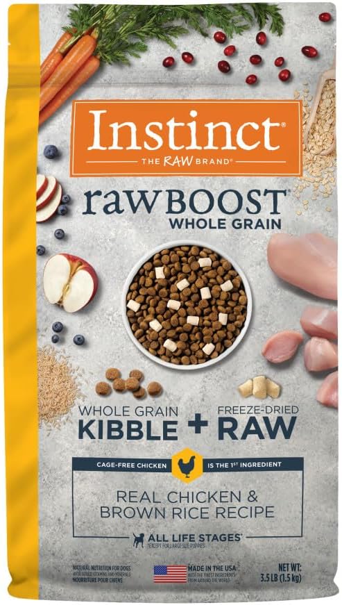 Instinct Raw Boost Whole Grain Dog Food, Raw Boost Kibble Dog Food, Raw Dog Food, Chicken & Brown Rice Dry Dog Food, 3.5 lb. Bag