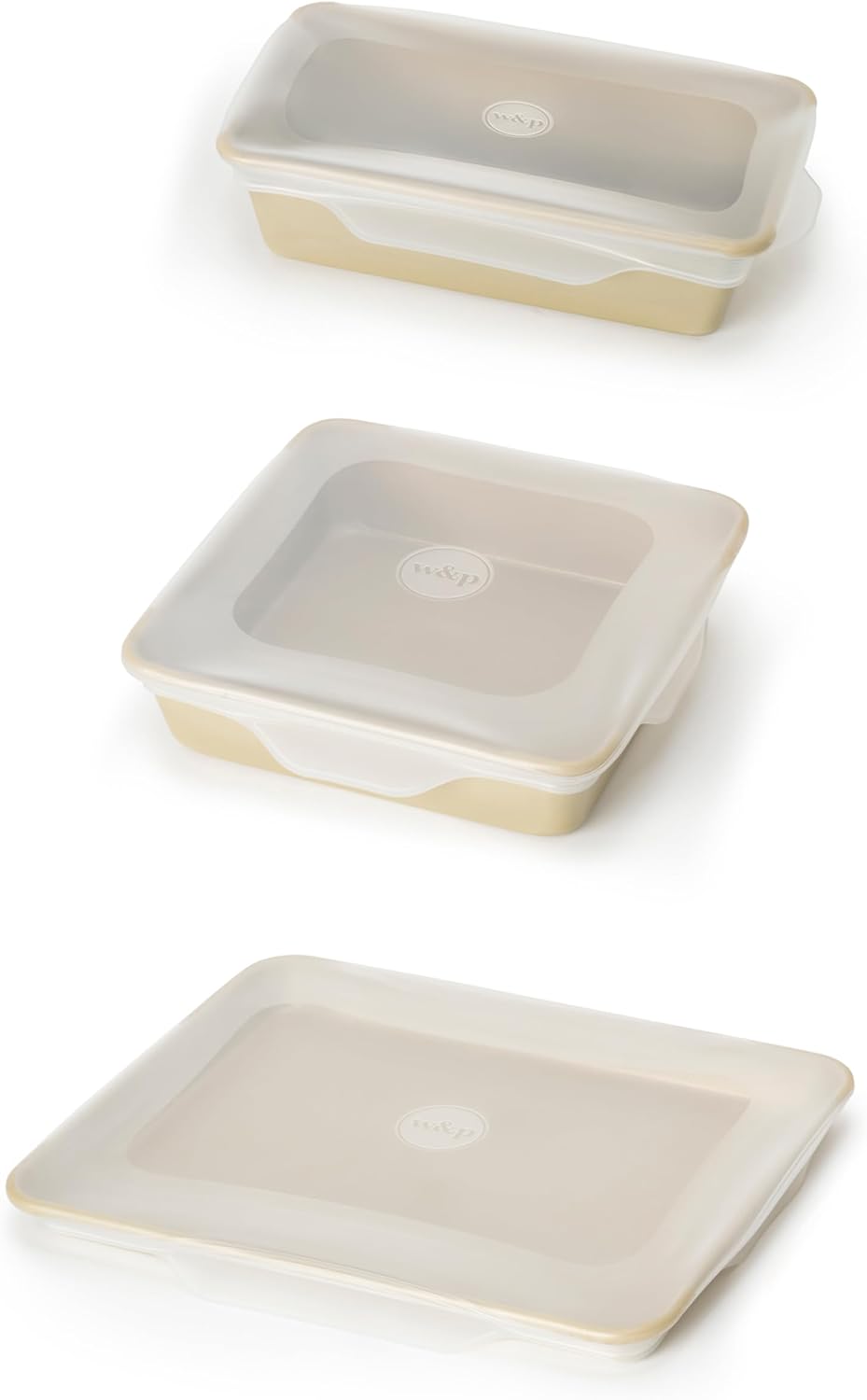 W&P Reusable Silicone Stretch Lid, Set of 3 – Casserole (9x13), Brownie (8x8), Loaf (5 x 9), Dishwasher Safe, Freezer Safe, LFGB/Premium Materials, Microwave Safe, Clear