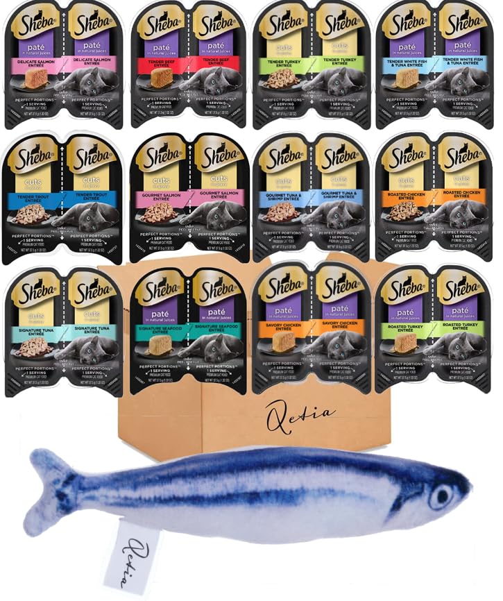 Perfect Portion Variety Pack of all 12 Flavors Pate and Cuts in Gravy 24 Servings and Fish with catnip