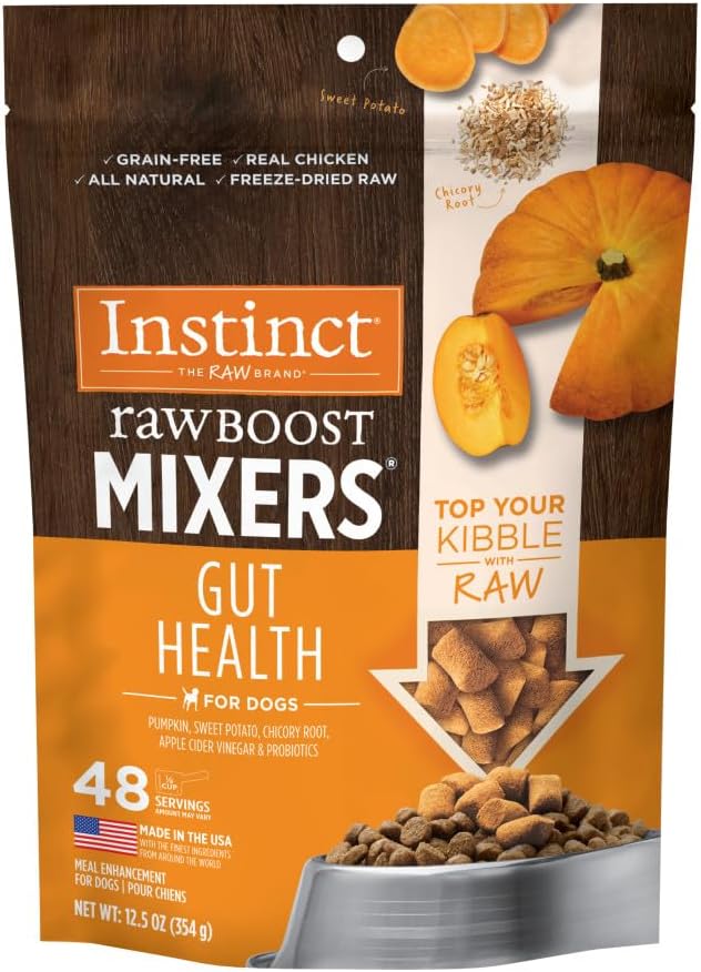 Instinct Raw Boost Mixers Freeze Dried Dog Food Toppers For Dry Food, Grain Free Dog Food Toppers with Chicken For Dogs - Gut Health, 12.5 oz