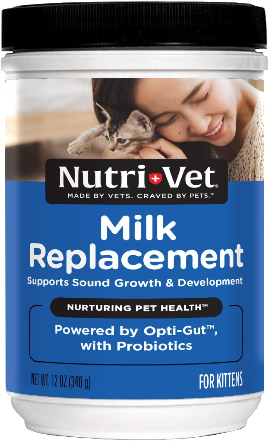 Nutri-Vet Milk Replacement For Kittens - Healthy Gut Support with Probiotics - Essential Nutrients - Veterinarian Formulated - 12 oz