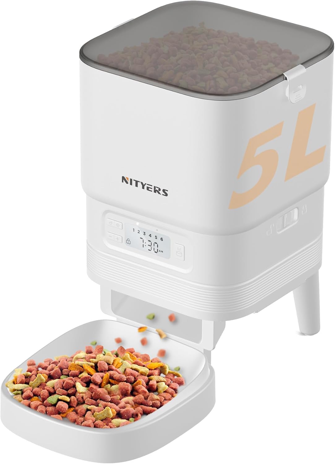 Nityers Automatic Cat Feeder 5L - Timed Pet Feeder for Cats and Dogs with Dry Cat Food Dispenser, Dog and Cat Food Storage Container, Programmable Control 1-6 Meals Pet Day, 10s Voice, Safety Lock