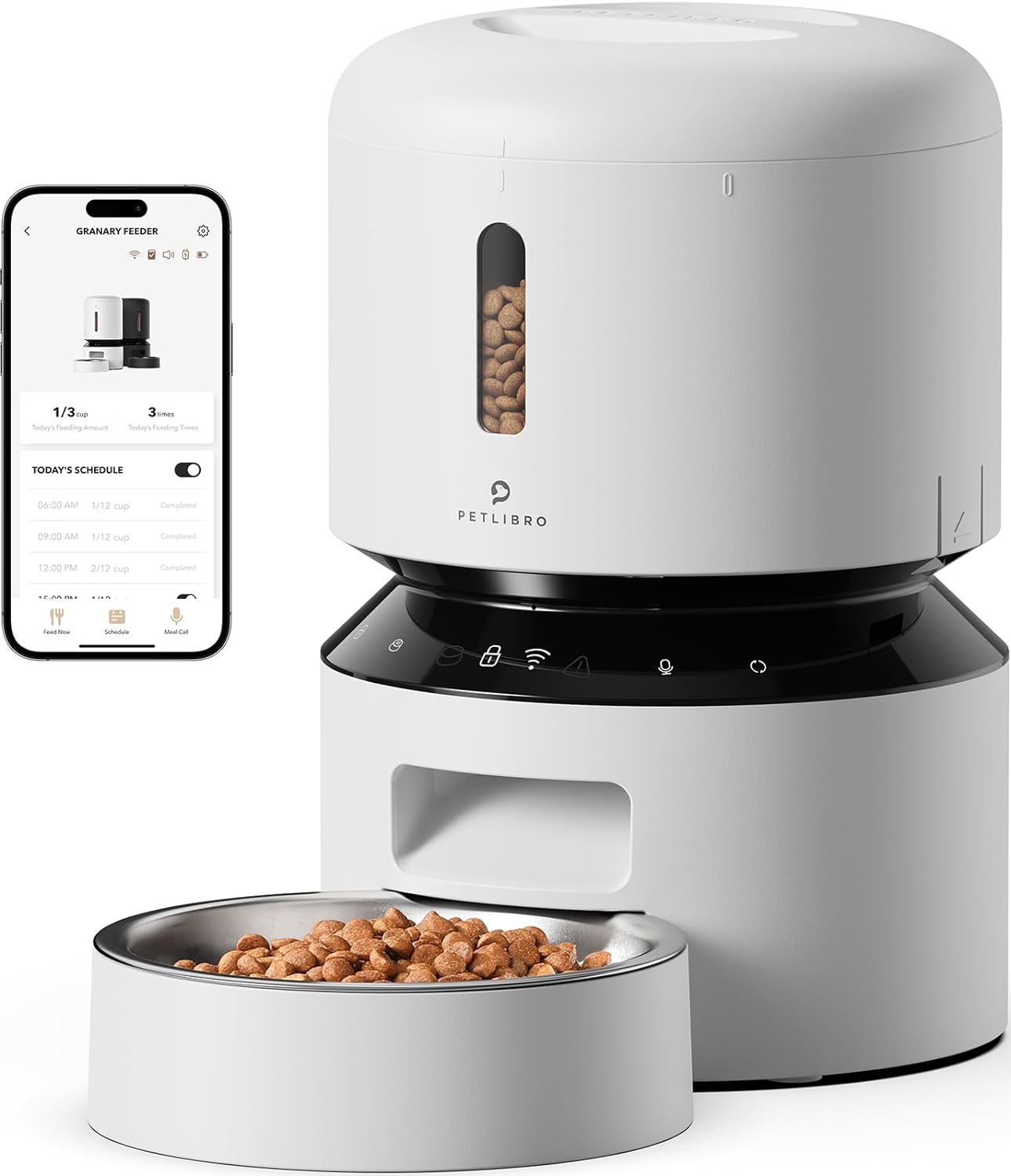 PETLIBRO Automatic Cat Feeder, 5G WiFi Automatic Pet Feeder with Freshness Preservation, 3L Timed Cat Feeders for Dry Food, Up to 48 Portions 10 Meals Per Day, Granary Pet Feeder for Cat\/Dog, White