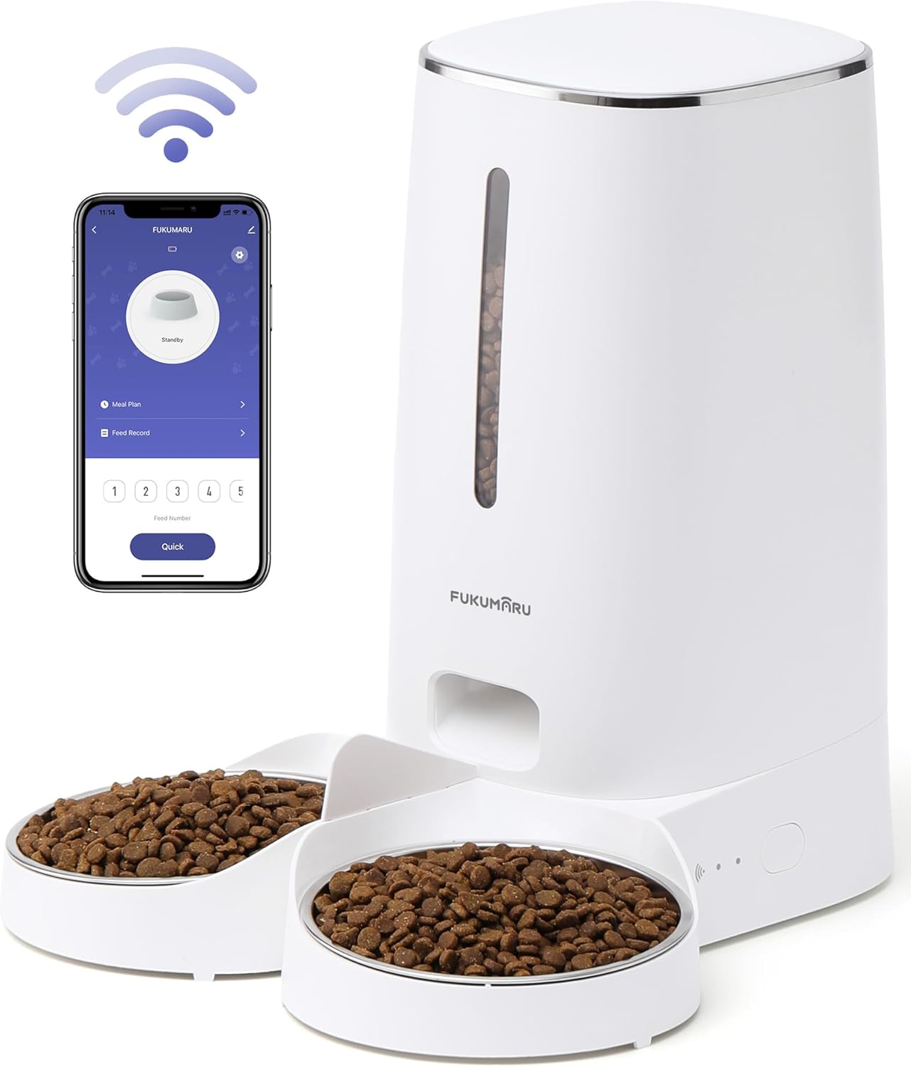 FUKUMARU Automatic Cat Feeder, 4L Dog Feeders with Double Bowls, Support DIY Meals and Timed Control WiFi Cat Food Dispenser, Suit for Most Cat and Dog Food