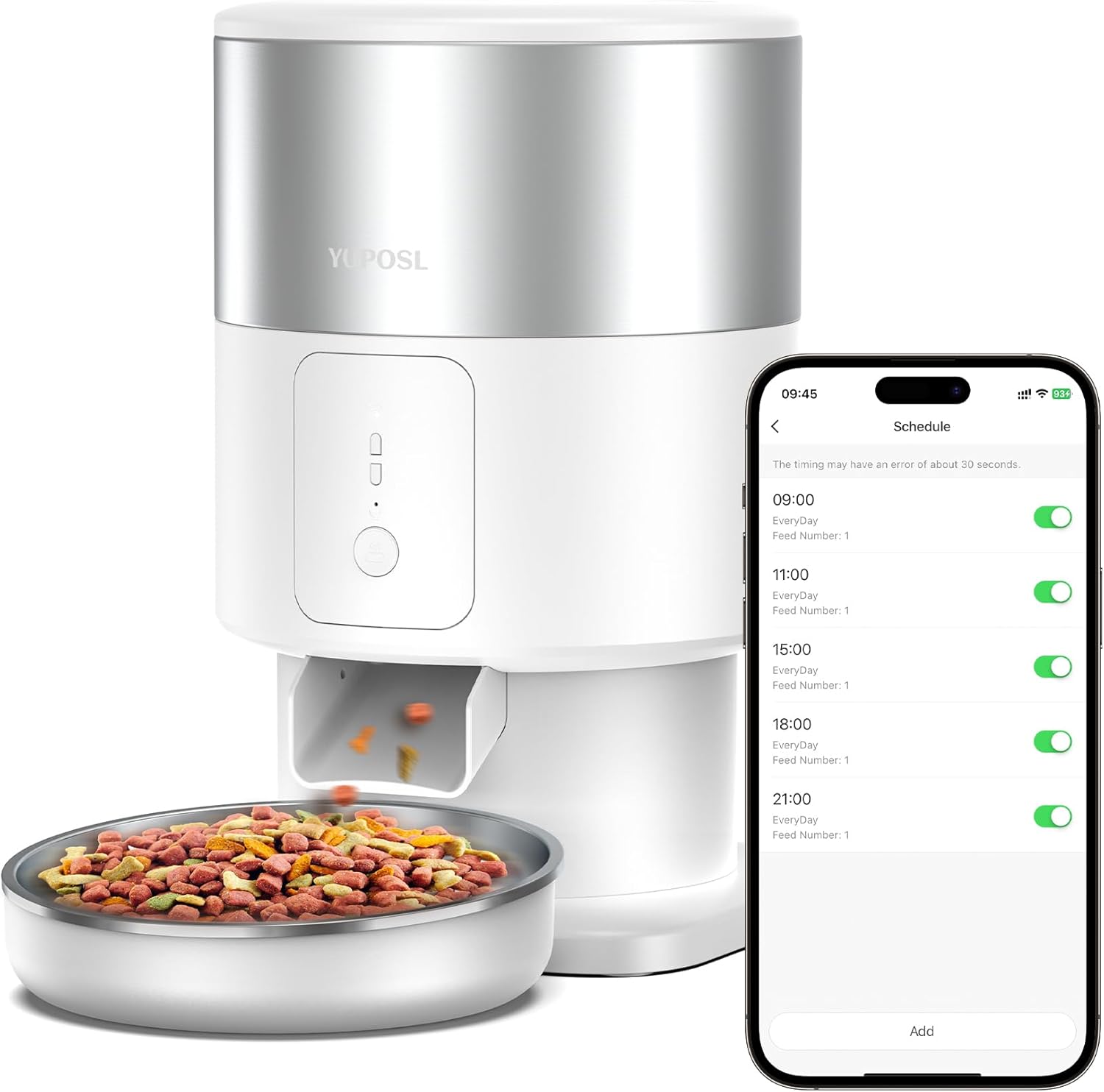 Automatic Cat Feeder - 5G WiFi Auto Cat Food Dispenser with Stainless Steel Food Storage, 1-6 Meals Per Day, 1-16 Portion, Voice Recording, Auto Pet Feeder with App for Cats&Small Dogs