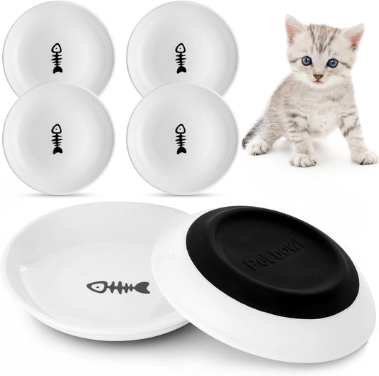 Dorakitten Ceramic Cat Bowls 6 Packs, No Whisker Fatigue Wide Shallow Cat Dishes with Non-Slip Silicone Bottom, Pet Cat Food Water Plates Bowls, 15cm Diameter