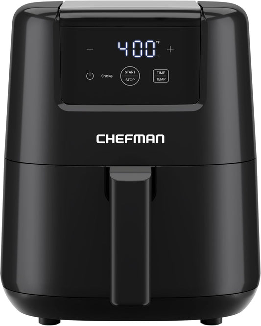 CHEFMAN 2 Qt Mini Air Fryer \u2013 Digital Space-Saving Compact Air Fryer with Nonstick and Dishwasher Safe Basket, Quick & Easy Meals in Minutes, Features Digital Timer and Shake Reminder \u2013 Black