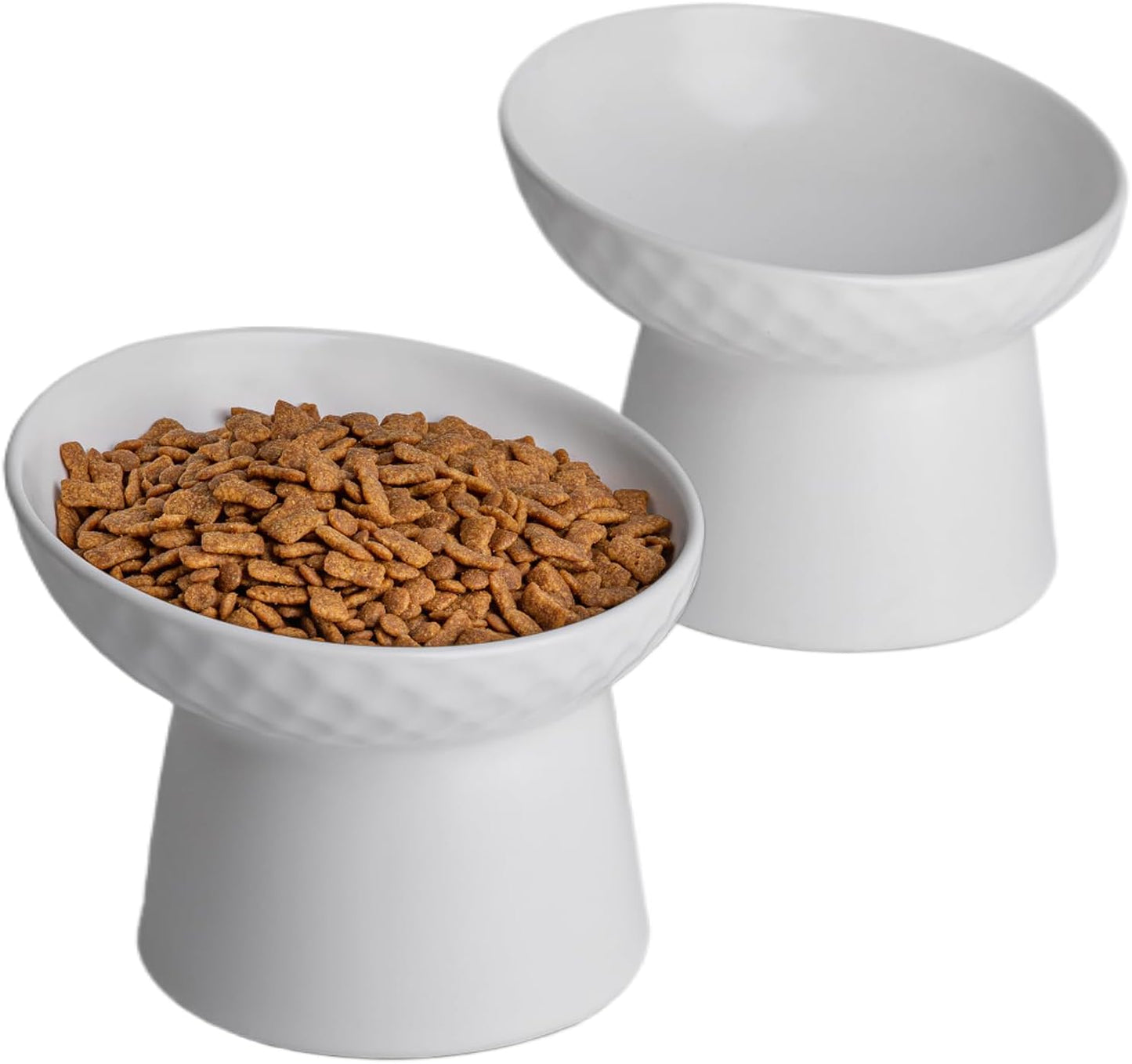 KITCHENLESTAR 6 inch Small Ceramic Raised Cat Bowls, Tilted Elevated Food or Water Bowls, Stress Free, Backflow Prevention, Dishwasher and Microwave Safe, Lead & Cadmium Free(White 6 inch 2pc)