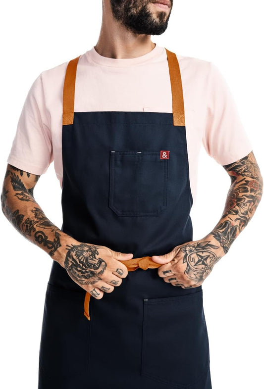 hedley & bennett Crossback Apron - Professional Chef's Apron - Cross Back Mens Apron - Mens Cooking Apron - Kitchen Apron - Chef Aprons for Men & Women - 8oz 100% Cotton Twill Fabric - Midnight Blue