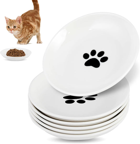 6 Pack Cat Food Bowl, Ceramic Cat Bowls, Anti Whisker Fatigue Cat Dishes Set,Shallow Wide Kitten Plates for Food and Water, 5.5 Inches Kitten Bowls Cute Cat Feeding Bowls Set (Cat's Paw Style)