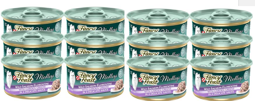 Fncy Fest Medleys Wild Salmon Florentine with Garden Greens in a Delicate Sauce, 3-oz, case of 12