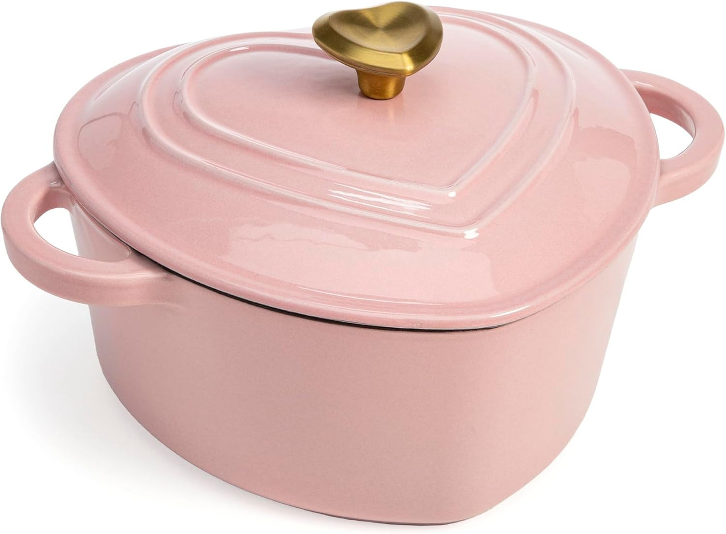 Paris Hilton Enameled Cast Iron Dutch Oven Heart-Shaped Pot with Lid, Dual Handles, Works on All Stovetops, Oven Safe to 500°F, 4-Quart, Pink