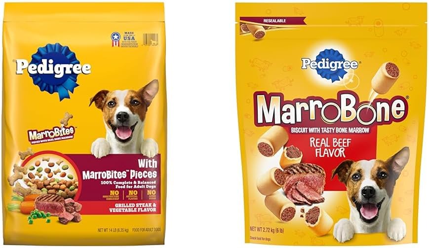 Pedigree Good Bites™ Bundle | Adult Dry Dog Food with MarroBites Pieces, Grilled Steak and Vegetable Flavor, 14 lb. Bag and MarroBone Dog Treats, Beef Flavor, 6 lb. Pack