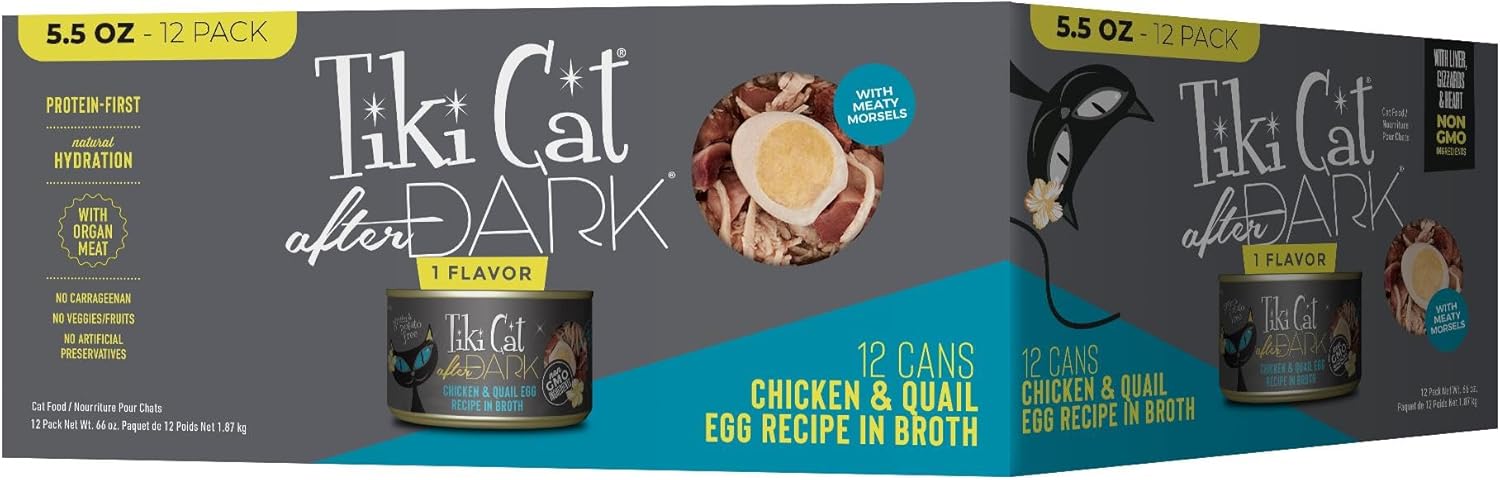 Tiki Cat After Dark, Chicken & Quail Egg, High-Protein and 100% Non-GMO Ingredients, Wet Cat Food for Adult Cats, 5.5 oz. Cans (Pack of 12)