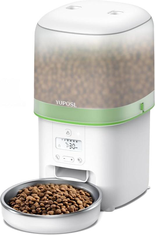 Yuposl Automatic Cat Feeders - 2L\/4L Cat Food Dispenser Easy to Use, Timed Automatic Pet Feeder with Over 180-day Battery Life, 1-6 Meals Dry Food Programmable Portion Control Also for Dogs