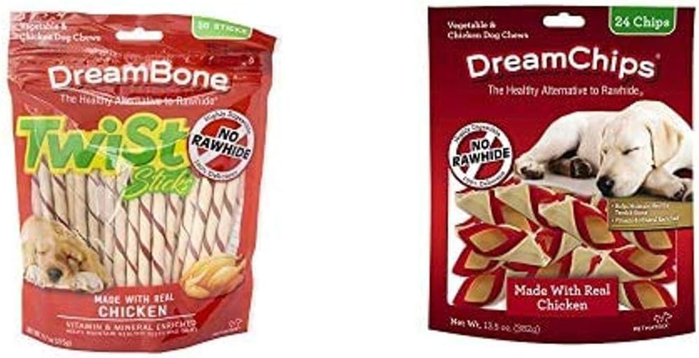 DreamBone Twist Sticks & Chips, Rawhide-Free Chews for Dogs, with Real Chicken