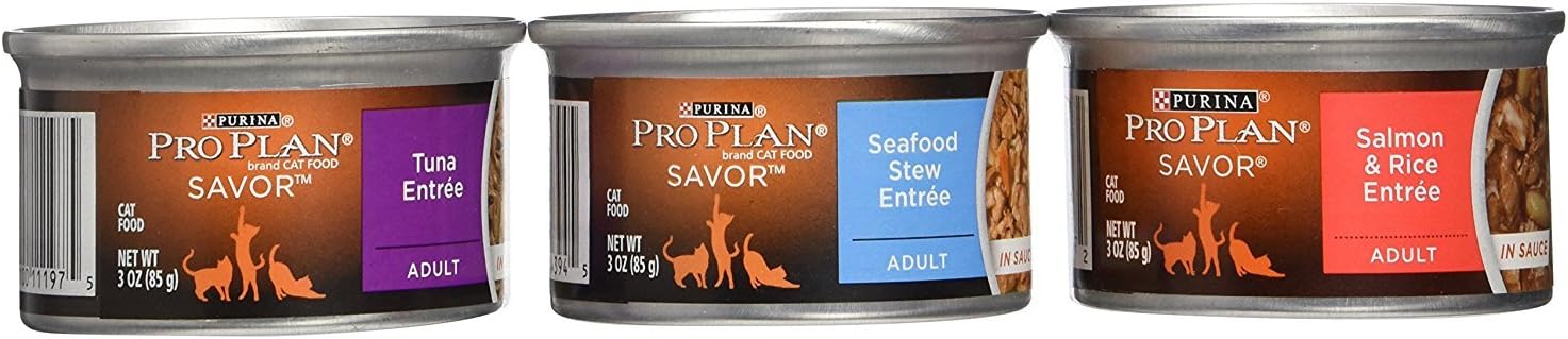 Purina Pro Plan High Protein Wet Cat Food Variety Pack, Complete Essentials Seafood Favorites - (2 Packs of 12) 3 oz. Cans