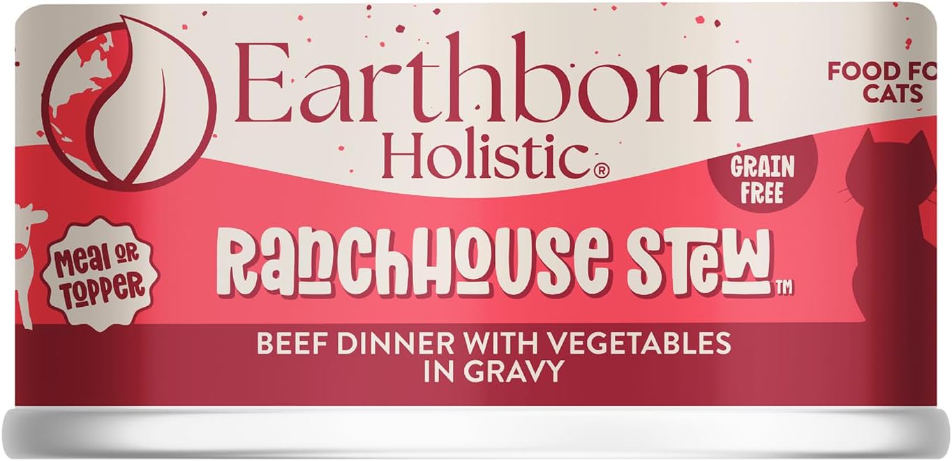 Earthborn Holistic RanchHouse Stew Beef Dinner with Vegetables in Gravy Grain-Free Moist Food for Cats and Kittens (5.5 oz. Cans, Pack of 24)