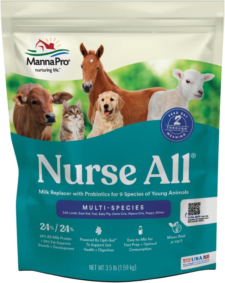 Manna Pro Nurse All Multi-Species Milk Replacer | Great for Calves, Lambs, Goat Kids, Foals, Baby Pigs, Llamas, Alpaca Crias, Puppies & Kittens | Provides Complete Nutrition | 3.5 lb