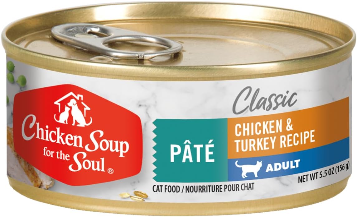 Chicken Soup For The Soul Classic Wet Adult Cat Food, Chicken & Turkey Pate, 5.5 Ounce Can (Pack of 24) | Soy Free, Corn Free, Wheat Free, Canned Cat Food Made with Real Ingredients