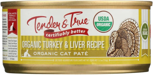 Tender & True Organic Turkey & Liver Recipe Canned Cat Food, 5.5 oz, Case of 24