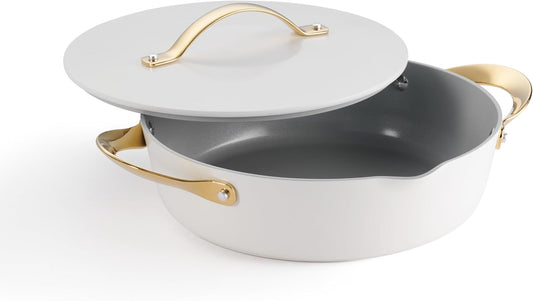 Tramontina Fiora 4.25-Quart Multipurpose Ceramic Non Stick Cooking Pan with Lid, White