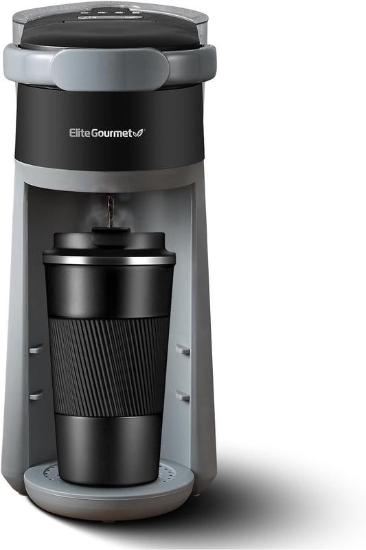 Elite Gourmet EHC323 Rapid Brew Technology 2-in-1 Capsule Coffee Maker, 6~12oz Brewing Capacity, K-Cups and Grounds, Adjustable Mug Height, Reusable Filter, Black