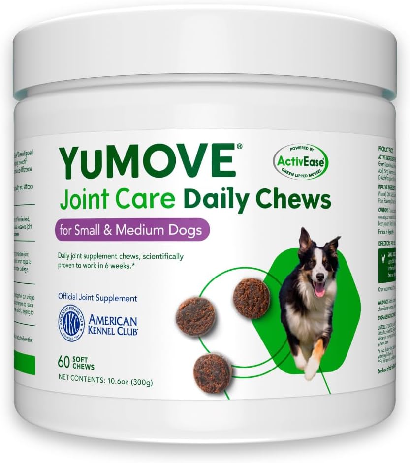 Lintbells YuMOVE Joint Supplement Dog Chews - Contains Glucosamine, Green Lipped Mussel - Natural Relief from Hip Ache, Stiff Joints - 1 Month\u2019s Supply (Small & Medium)