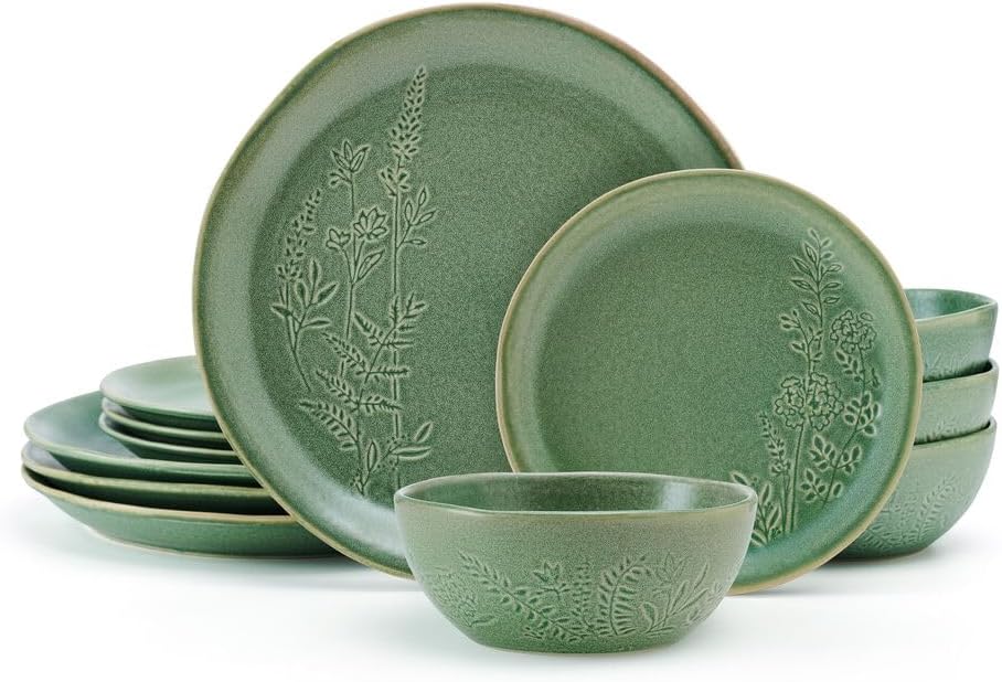 Pfaltzgraff Carrie 12 Piece Dinnerware Set, Service for 4, Green