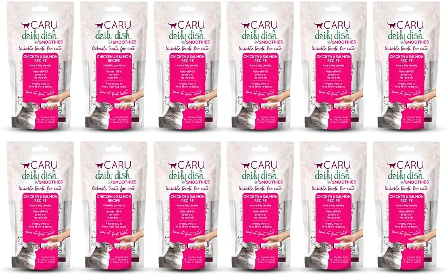 Caru - Daily Dish Smoothies - Lickable Chicken & Salmon Cat Treat - 4 Pouches per Pack - Pack of 12