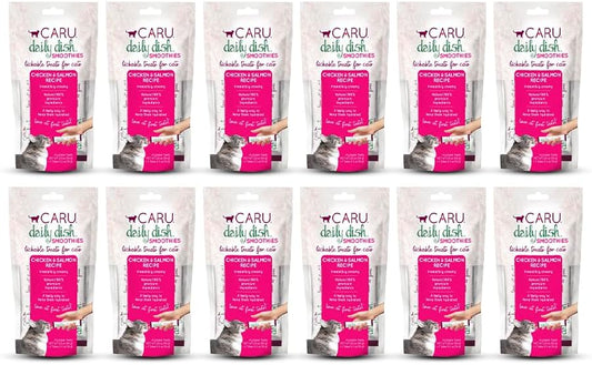 Caru - Daily Dish Smoothies - Lickable Chicken & Salmon Cat Treat - 4 Pouches per Pack - Pack of 12