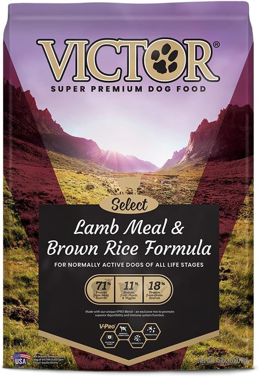 Victor Super Premium Dog Food – Lamb Meal & Brown Rice Formula - Dry Dog Food for All Normally Active Dogs of All Life Stages – Ideal for Dogs with Meat Protein Allergies, 15 lb