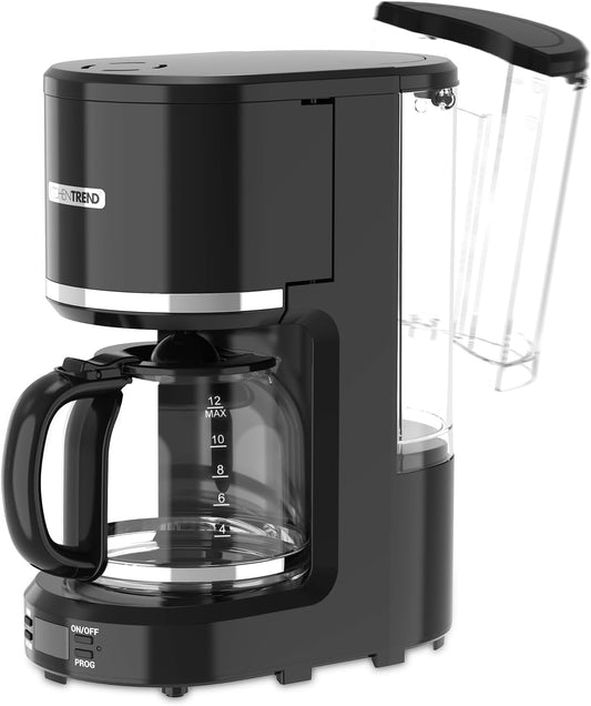 12-Cup Programmable Coffee Maker with Permanent Filter, Removable Water Reservoir Coffee Machine, Drip Coffee Maker, Delay Brew, Timer & Keep Warm, Swing Open Brew Basket, Black