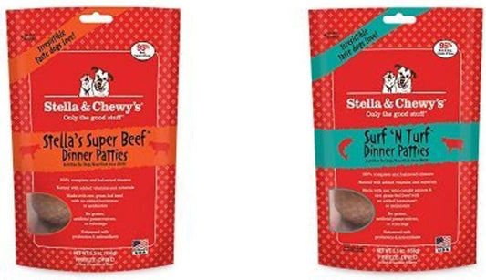 Stella & Chewy'S Freeze-Dried Raw Dinner Patties Dog Food Variety Pack Of 2 (Beef And Surf 'N Turf), 5.5 Oz. Each