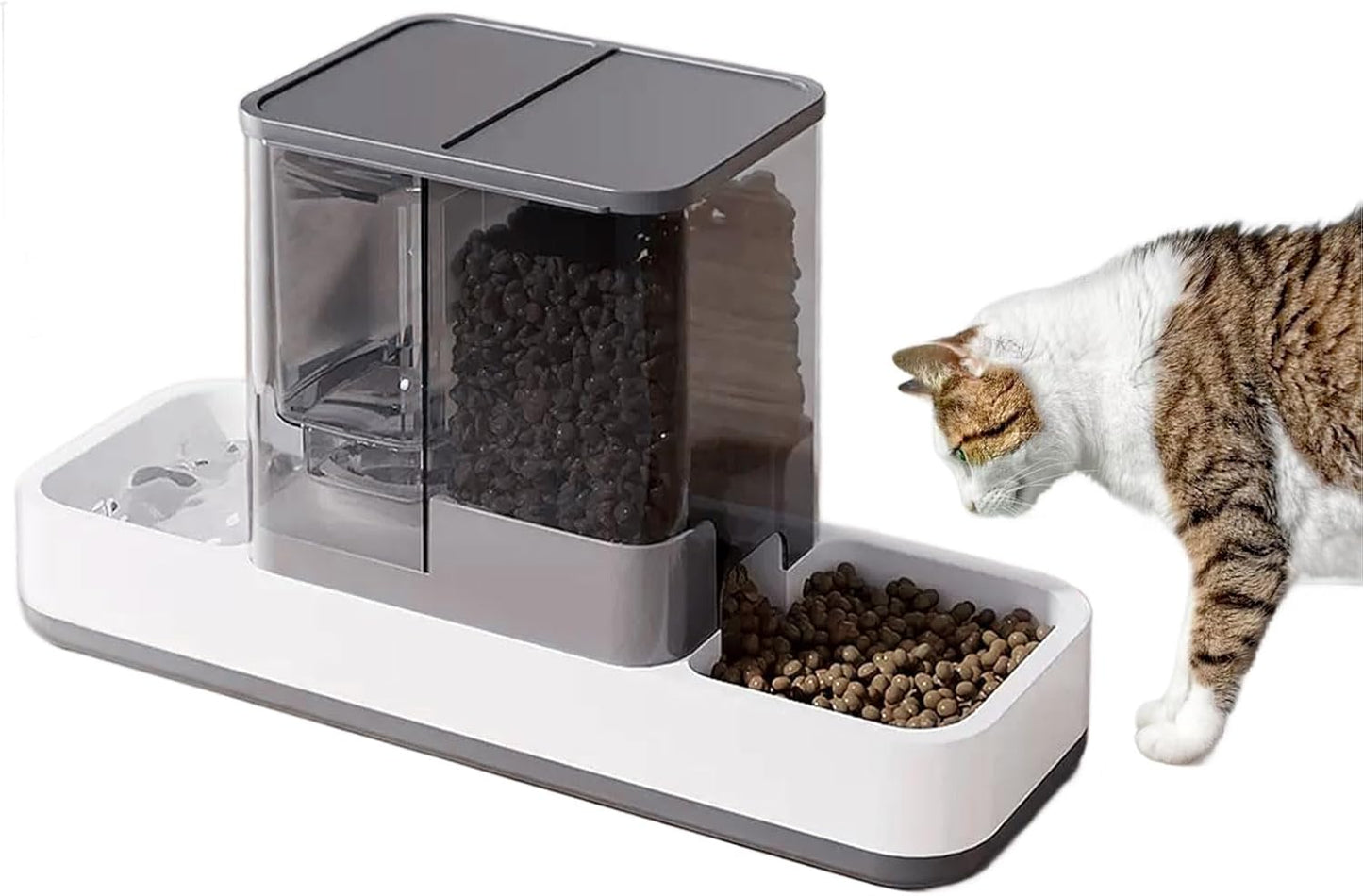 kathson Gravity Cat Food and Water Dispenser Automatic Dog Feeder Waterer 2 in 1 Auto Pet Food and Water Bowl Set Self Feeding for Puppy Kitten，Grey