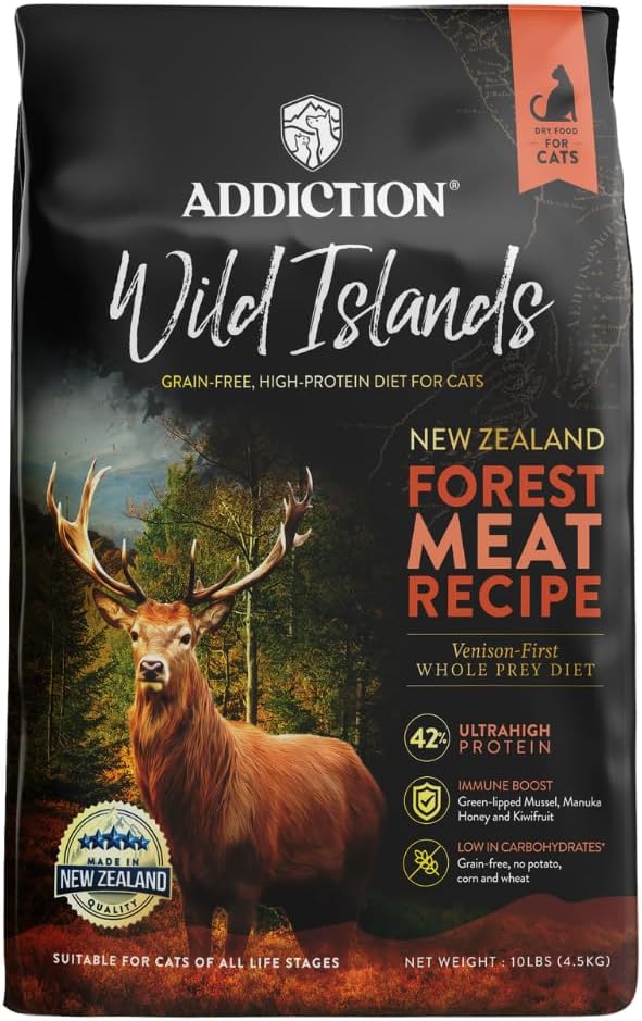 Addiction Wild Islands Forest Meat Dry Cat Food, Premium Venison Recipe with High-Protein & Grain-Free Formula for Primal Cat Nutrition - 10lbs