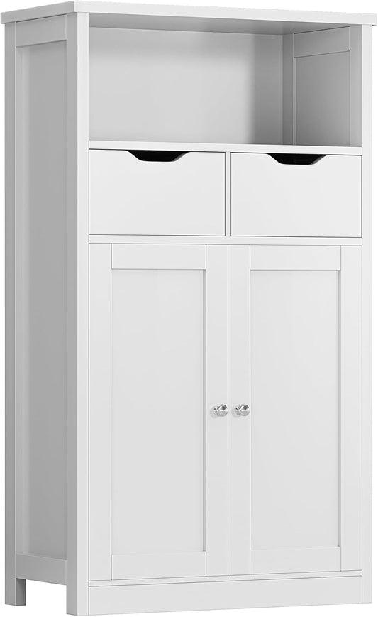 Shintenchi Floor Storage Cabinet, Bathroom Storage Organizer with Doors and Drawers, Freestanding Side Cupboard Pantry with Adjustable Shelf for Bathroom\/Kitchen\/Livingroom, White