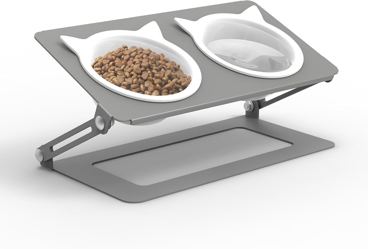 Adjustable Cat Feeder,Elevated Cat Ceramic Bowls 15° Tilted Raised Cat Food Bowls with 2 Thickened Ceramic Bowls 300ML & A Sturdy Iron Stand for Cats