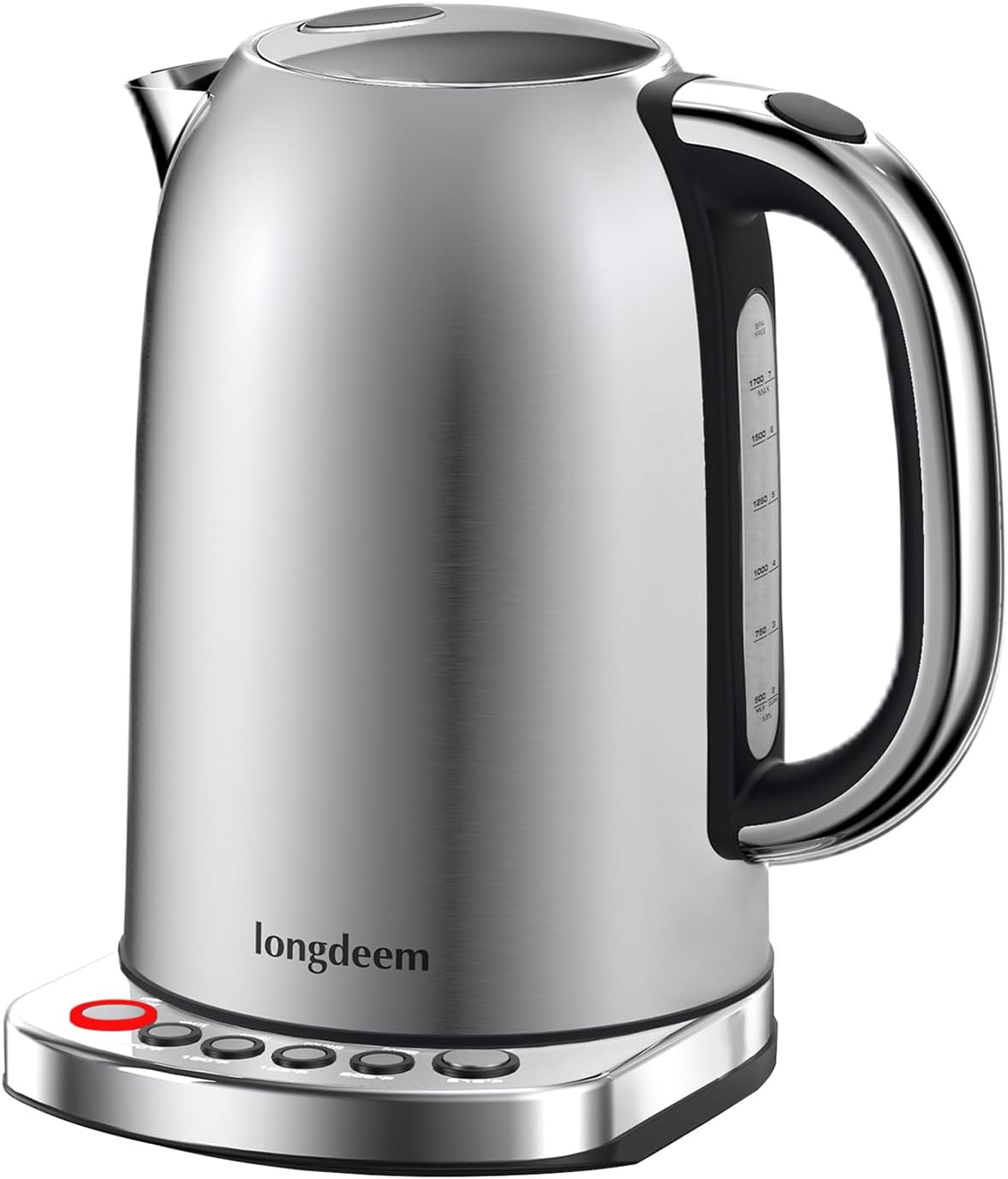 Longdeem Temp Control Electric Tea Kettle, 1.7L Stainless Steel Water Boiler & Heater, Fast Boiling 1500 Watts, Cordless Kettle with Auto-Shutoff, Boil-Dry Protection, LED Light, Silver