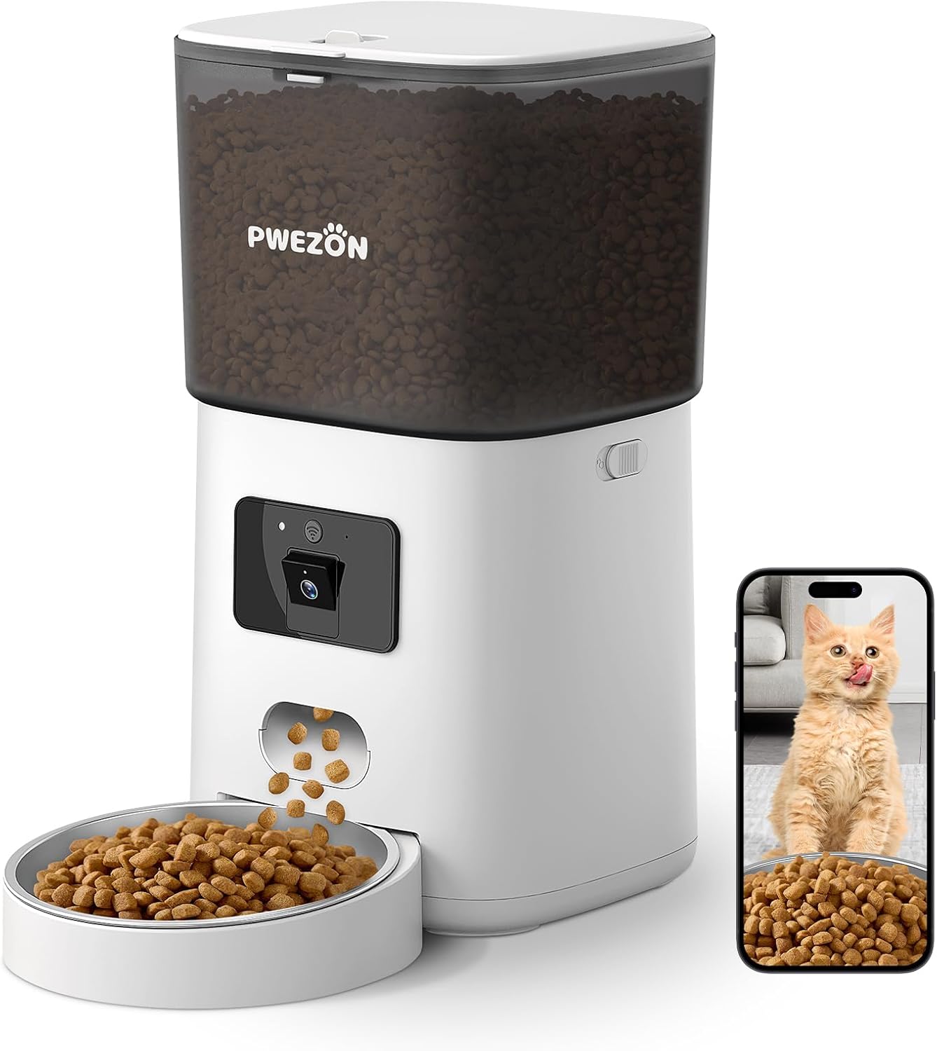 5G Automatic Cat Feeder with HD Camera, 2.4G&5G WiFi 6L Smart Cat Food Dispenser, Night Vision, Motion Detection, 1080P Camera Dog Food Dispenser Dog Feeder Automatic Pet Feeder