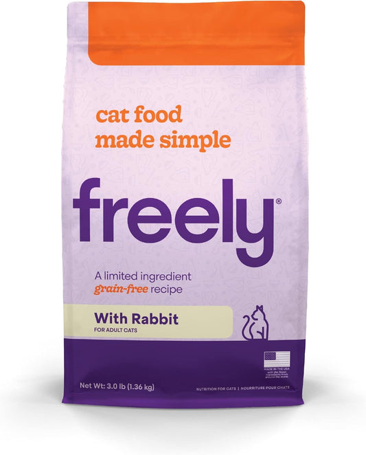 Freely Limited Ingredient Diet, Natural Cat Food Grain Free Dry Cat Food, Rabbit Recipe, 3lb bag