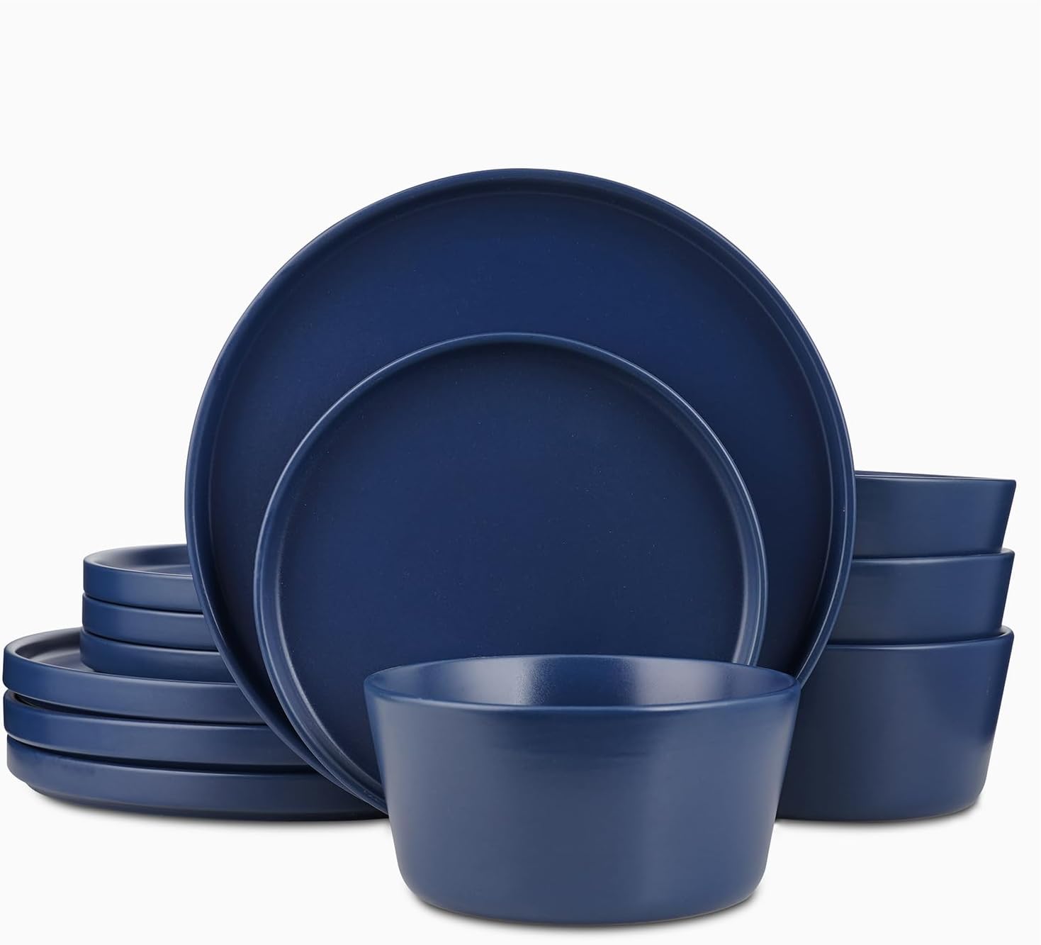 Stone Lain Celina Modern Stoneware 24-Piece Dinnerware Set, Dinner and Salad Plates, Soup Bowls, Dish set for 8, Blue