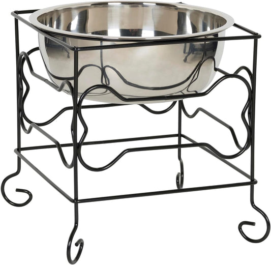 YML Elevated Stainless Steel Dog & Cat Bowl with Black Wrought Iron Stand, 10-Inch (10.75 Cups)