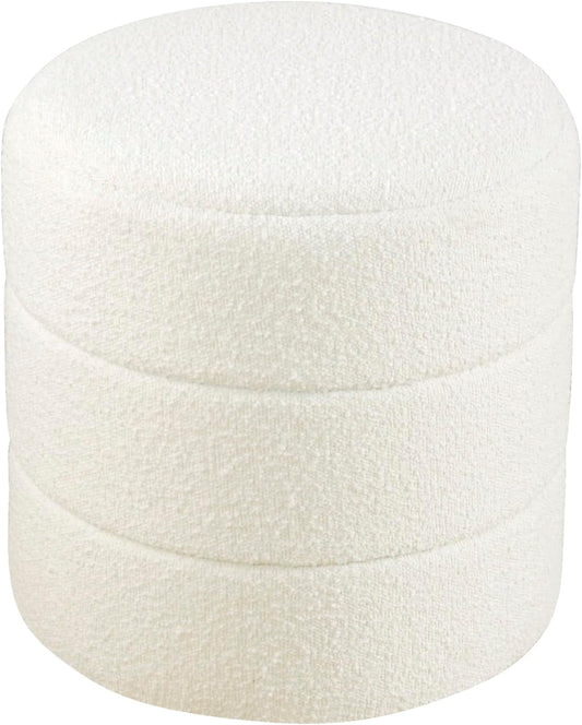 HomePop Upholstered Round Ottoman Home Décor|Foot Rest Ottoman - Cream Boucle 17.5 * 17.5 inch