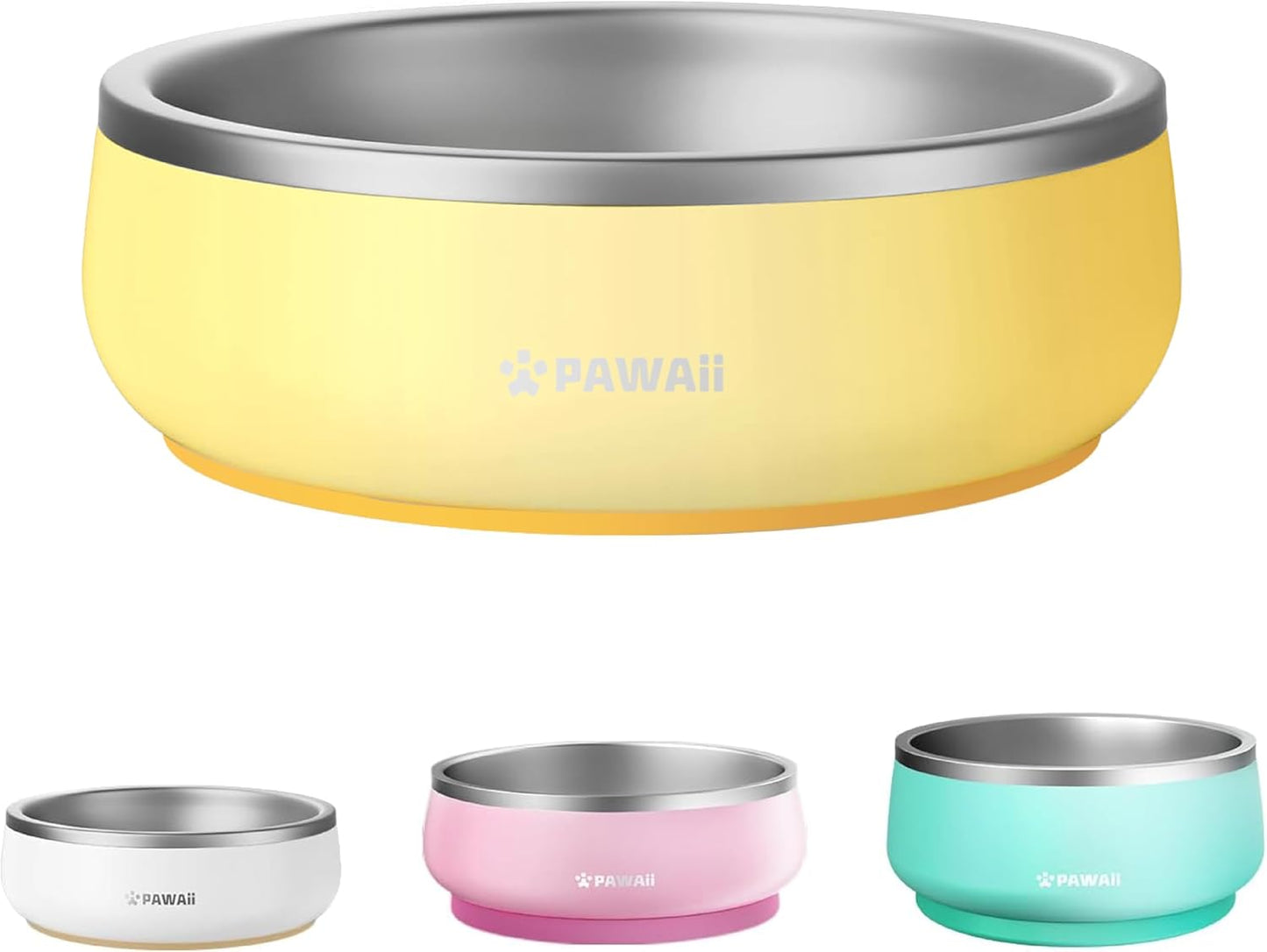 Pawaii Small Dog Bowls, 12 oz. Food Water Bowl Designed for Puppies and Cats with Non-Slip Rubber Base, Upgraded Metal Insulated, Double Stainless Steel Bowls, Cheese Yellow