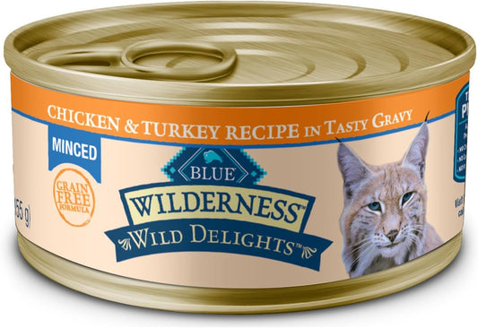 Blue Buffalo Wilderness Wild Delights Minced Natural Wet Cat Food, Chicken & Turkey in Tasty Gravy, 5.5-oz. Cans, 24-Pack