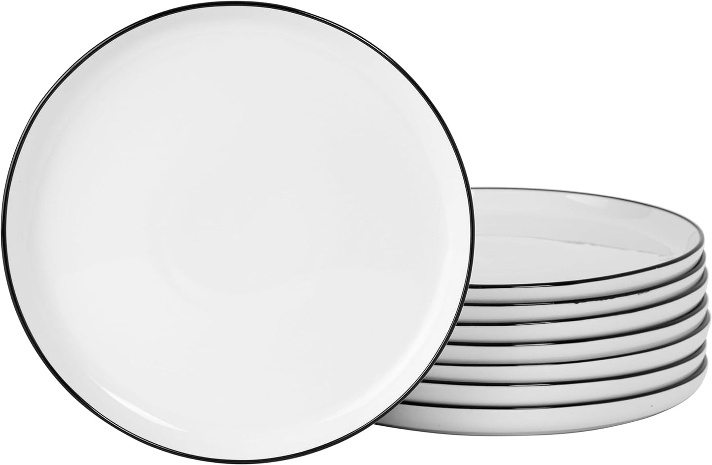 Gibson Home Oslo 8-Piece Porcelain Chip and Scratch Resistant Dinner Plate Set - White w/Black Rim