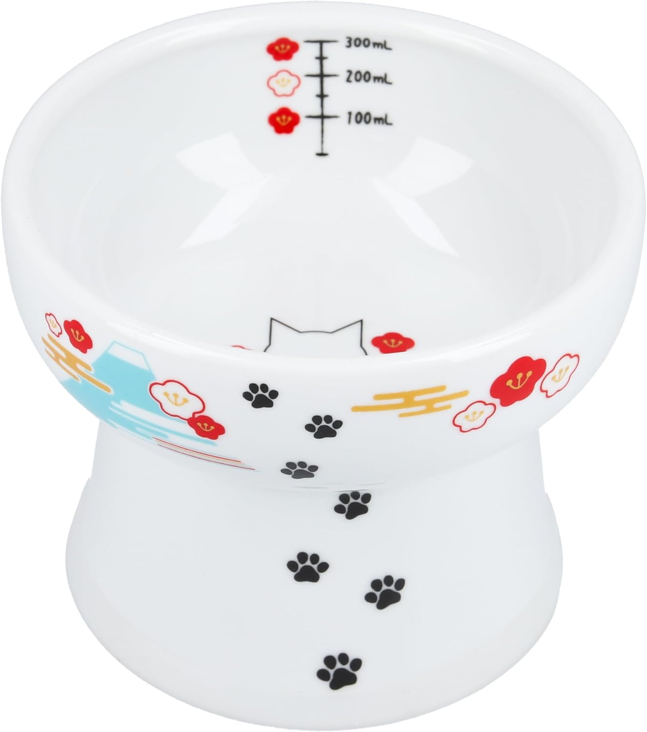 Necoichi Elevated Ceramic Cat Bowls for Indoor Cats - Raised Cat Food Bowl, Cat Water Bowl, Cute Lifted Cat Dishes for Food, Whisker Friendly, Anti-Spill Feeding for Small Pet, Kitten, 4.1\u201D Fuji Style